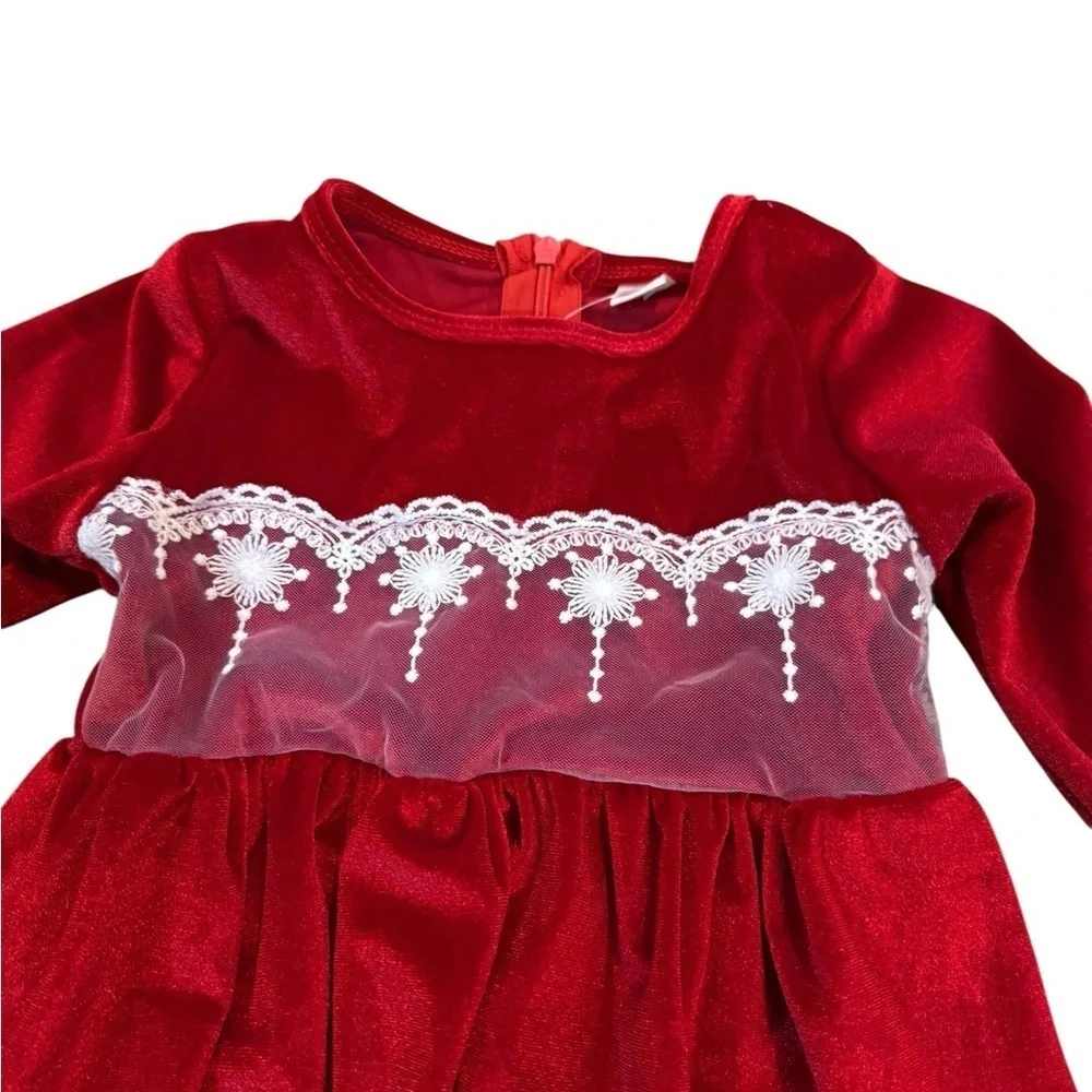 Infant/Toddler Girl faux velvet red dress w/ white lace NWT Size 80 is 12 months